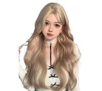 Perruque Cosplay Pour femmes Perruque de cheveux bouclés longs et fendus en or blanc, ensemble tête complète for femmes Glamour perruque