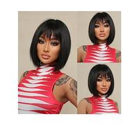 Perruque Cosplay Pour femmes Perruque de cheveux naturels Bob noir perruques synthétiques droites courtes avec frange for les femmes Cosplay perruque de cheveux à usage quotidien fibre résistante à la