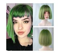 Perruque Cosplay Pour femmes Perruque droite de cheveux courts, perruque de Bob droite verte avec une frange for les femmes Halloween Cosplay Party perruques de cheveux synthétiques résistants à la ch