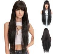 Perruque Cosplay Pour femmes Perruque, femme, visage rond, haut niveau, cheveux longs et raides, frange droite, couvre-tête complet Glamour perruque