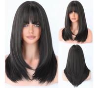 Perruque Cosplay Pour femmes Perruque for femmes aux cheveux longs, couvre-tête naturel complet, et raides, bouton intérieur, frange à air, perruque Glamour perruque(A)