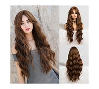 Perruque Cosplay Pour femmes Perruque frisée ondulée de 71,1 cm de long avec frange de rideau Perruques ondulées synthétiques brunes for femmes noires Perruques en fibres naturelles résistantes à la c