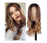 Perruque Cosplay Pour femmes Perruque longue ondulée 71,1 cm Ombre marron blond avec racines foncées for femme, partie centrale perruque synthétique avec délié naturel et moelleux for un usage quotidi