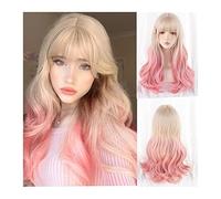 Perruque Cosplay Pour femmes Perruque longue ondulée avec frange, perruque frisée naturelle ombrée blonde à rose for femmes perruques de cheveux cosplay synthétiques résistantes à la chaleur Glamour p