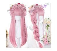 Perruque Cosplay Pour femmes Perruque rose avec frange longue perruque rose droite for femmes fille perruques synthétiques colorées résistantes à la chaleur for l'utilisation de costumes de fête cospl