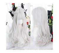 Perruque Cosplay Pour femmes Perruque synthétique longue avec frange, perruque ondulée blanche argentée perruques cosplay longues ondulées naturelles for femmes fête Halloween perruque de Noël Glamour