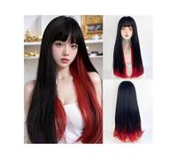 Perruque Cosplay Pour femmes Perruque synthétique longue et lisse, dégradée, noire et rouge, avec frange, résistante à la chaleur, duveteuse, for femme Glamour perruque