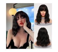 Perruque Cosplay Pour femmes Perruque synthétique noire naturelle de haute qualité for femmes, usage quotidien, perruque Bob longue bouclée résistante à la chaleur, perruque à frange ondulée naturelle