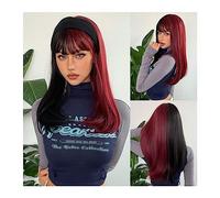 Perruque Cosplay Pour femmes Perruques de cheveux synthétiques longues droites noires et rouges foncées avec frange Cosplay Party Halloween perruque bicolore for femmes résistantes à la chaleur Glamou