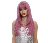 Perruque Cosplay Pour femmes Perruques longues roses à frange droite for femmes, personnalité douce et audacieuse, adaptées un usage quotidien Glamour perruque