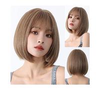 Perruque Cosplay Pour femmes Perruques synthétiques brunes dorées courtes droites avec frange cheveux Lolita naturels for femmes Bob Party Cosplay perruque fibre résistante à la chaleur Glamour perruq