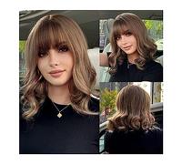 Perruque Cosplay Pour femmes Perruques synthétiques courtes ondulées brunes avec frange perruque de cheveux Bob naturelle for les femmes Cosplay quotidien fête résistant à la chaleur Glamour perruque