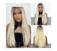 Perruque Cosplay Pour femmes Perruques synthétiques longues droites avec Bang Light Platinum Blonde Natural Faker Hair for les femmes Cosplay quotidien résistant à la chaleur Glamour perruque