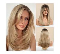 Perruque Cosplay Pour femmes Perruques synthétiques longues droites avec racines foncées, perruques cendrées blondes noires ombrées avec frange 20" Perruques résistantes à la chaleur for femmes Utilis