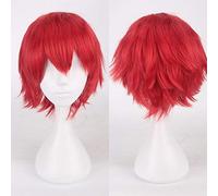 Perruque Cosplay rouge courte Halloween Party Man's Layered Synthetic Hair 30 cm / 13.8inches perruques courtes bordeaux pour hommes perruque commune bordeaux K049-8