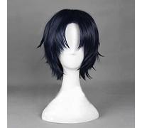 Perruque Cosplay，Seraph Of The End Guren Ichinose Cosplay Anime Perruque，Dark Blue Short Slight Fluffy Anime Cosplay Wig，avec Filet de Cheveux Gratuit，Pour Fête, Carnaval, Fête, Halloween Perruques