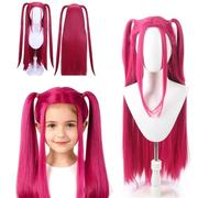 Perruque Cosplay Tressée Violette pour Enfant, Perruque Longue Tressée pour Costume d'Anime Halloween, Fibre Synthétique Résistante à la Chaleur, Bonnet Ajustable et Léger (Rose Red-kids)