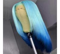 Perruque coupe carrée pour femme - Cheveux synthétiques courts - Utilisation quotidienne - Bleu ombré - 45,7 cm - Dentelle frontale