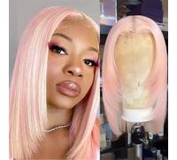 Perruque coupe carrée pour femme - Cheveux synthétiques courts - Utilisation quotidienne - Cosplay - 40,6 cm - Dentelle frontale