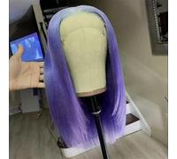 Perruque coupe carrée pour femme - Cheveux synthétiques courts - Utilisation quotidienne - Cosplay - Violet - 35,6 cm - Dentelle frontale