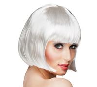 PERRUQUE COUPE CHEVEUX CARRÉ FRANGE BLANC FEMME