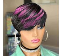 Perruque coupe Pixie pour femme noire 1b/violet sans colle coupe pixie coupe pixie perruques de cheveux humains brésiliens vierges raides (1b/violet)