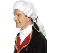 Perruque Court Blanc Ruban Noir & Anglaises Adulte Hommes Smiffys Déguisement