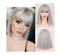 Perruque Court synthétique argent gris Bob avec frange courte droite Bob perruques for femmes Cosplay fête quotidienne rouge blackpink perruque Perruques Cheveux