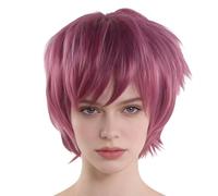 Perruque Courte,30cm Rose Résaille Colorée Cheveux Synthétiques - Perruque de fête amusante - pour anniversaire vacances contenu fête d'Halloween déguisement cosplay performance