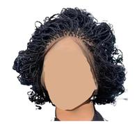 Perruque courte à micro-torsades sur lace front 2 * 6 avec raie centrale tressée, tresses de 8 10 pouces(#1B)