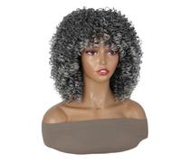 Perruque courte afro frisée de 40 cm avec frange, perruque synthétique douce et souple style années 70 for femme, idéale au quotidien. Effet naturel et Volumineux(Grey)