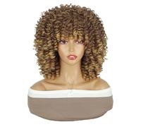 Perruque courte afro frisée de 40 cm avec frange, perruque synthétique douce et souple style années 70 for femme, idéale au quotidien. Effet naturel et Volumineux(Brown dark blonde)