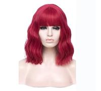 Perruque courte au carré avec frange, perruque synthétique ondulée et bouclée mi-longueur, idéale for costumes et cosplay.(Red)