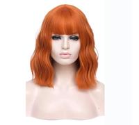 Perruque courte au carré avec frange, perruque synthétique ondulée et bou mi-longueur, idéale for costumes et cosplay. pour Femme Charmant(Deep orange)