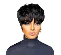 Perruque courte au carré for femme noire, cheveux humains lisses avec frange, for un usage quotidien