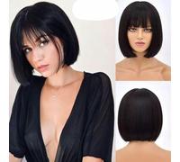 Perruque courte avec frange complète, perruques synthétiques de couleur naturelle pour femmes noires et blanches, Halloween, Noël, Cosplay, cheveux Lolita-1B