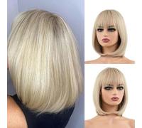 Perruque courte avec frange complète, perruques synthétiques de couleur naturelle pour femmes noires et blanches, Halloween, Noël, Cosplay, Lolita Hair-ss180