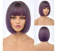 Perruque courte avec frange, perruques synthétiques pour femmes, ombré, noir, rouge, blond, rose, fête, cosplay, cheveux naturels, perruque Bob-TB2020072-12