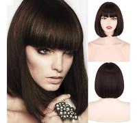 Perruque courte avec frange pour femme perruque synthétique orange noire perruque rose pour fête usage quotidien longueur d'épaule (couleur : P4/27, longueur étirée : 30,5 cm)