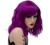 Perruque courte blanche argentée avec frange ombrée for femmes et filles, cheveux synthétiques ondulés, longueur épaule, racines foncées, for Halloween, cosplay, fête, quotidien(Dark Purple)