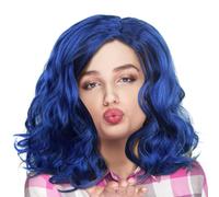 Perruque Courte Bleue Postiches de Cheveux Ondulés Accessoire pour Cosplay | Perruques Bleues Courtes Et Ondulées Pour Scène Mascarade Concert Carnaval Soirées Fêtes Et Événements