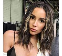 Perruque Courte Blonde En Dentelle Cheveux Humains Pour Femmes Brun Mélangé Blond H G Couleur 14 Pouces Longueur D'épaule Ondulée Bob Perruque