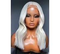 Perruque Courte Blonde Platine Synthétique Avec Cheveux De Bébé, Coupe Au Carré Ondulée Résistante À La Chaleur, Pour Un Usage Quotidien Ou En Soirée