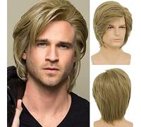 Perruque Courte Blonde pour Hommes - Cosplay et Halloween - Cheveux Synthétiques avec Bonnet