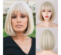 Perruque courte blonde WERD avec frange, perruques courtes platine pour femmes, perruques mixtes marron platine pour cosplay, f te quotidienne, H