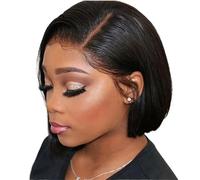 Perruque courte bob avec raie sur le côté et lace front, cheveux synthétiques lisses brun clair ombré, fibre résistante à la chaleur for femmes pour Femme Charmant(16inch)