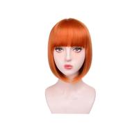 Perruque courte Bob de 30 cm avec frange for femme, perruque synthétique tendance for un usage quotidien Effet naturel et Volumineux(Orange)