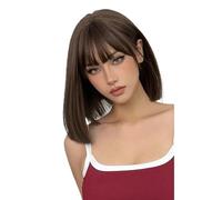 Perruque courte Bob de 30 cm avec frange for femme, perruque synthétique tendance for un usage quotidien Effet naturel et Volumineux(Light brown)