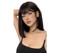 Perruque courte Bob de 30 cm avec frange for femme, perruque synthétique tendance for un usage quotidien Effet naturel et Volumineux(Dark brown)