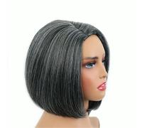 Perruque courte bob grise avec mèches de 30 cm, perruque synthétique à raie sur le côté et lace front for femme, idéale au quotidien Effet naturel et Volumineux